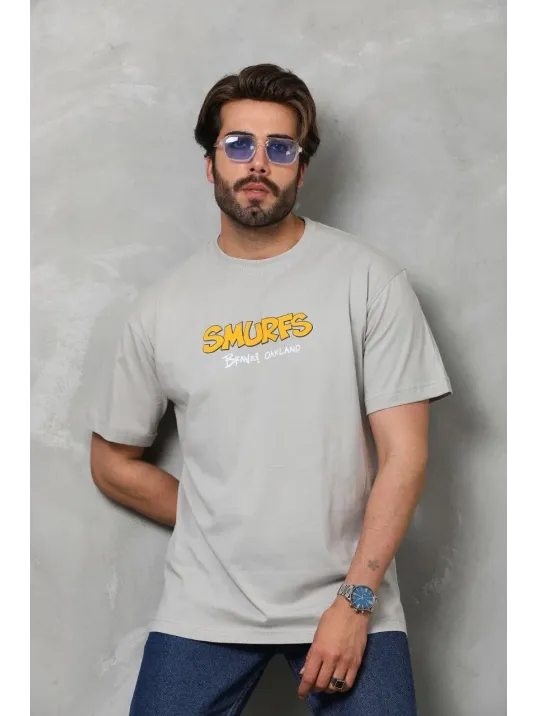 Unisex Basic Bisiklet Yaka Oversize T-Shirt - Gri Unisex Basic Bisiklet Yaka Oversize T-Shirt - Gri