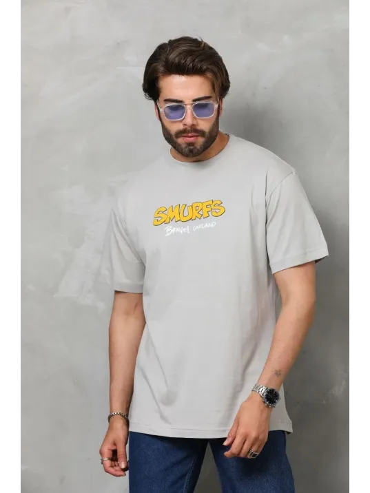 Unisex Basic Bisiklet Yaka Oversize T-Shirt - Gri Unisex Basic Bisiklet Yaka Oversize T-Shirt - Gri