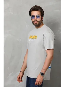 Unisex Basic Bisiklet Yaka Oversize T-shirt - Gri