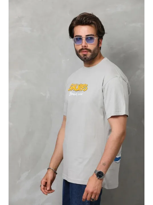 Unisex Basic Bisiklet Yaka Oversize T-Shirt - Gri Unisex Basic Bisiklet Yaka Oversize T-Shirt - Gri