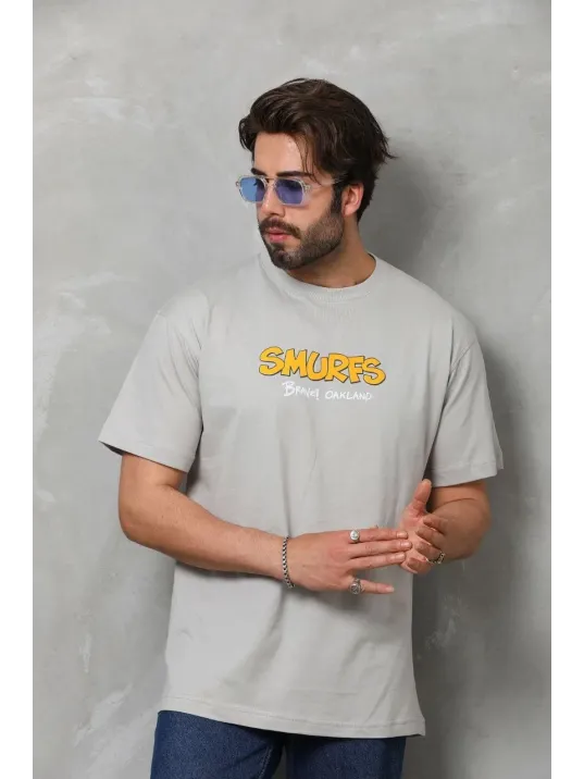 Unisex Basic Bisiklet Yaka Oversize T-Shirt - Gri Unisex Basic Bisiklet Yaka Oversize T-Shirt - Gri