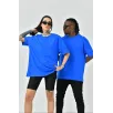 Unisex Basic Bisiklet Yaka Oversize T-Shirt - Mavi Unisex Basic Bisiklet Yaka Oversize T-Shirt - Mavi