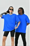 Unisex Basic Bisiklet Yaka Oversize T-shirt - Mavi