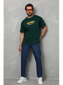 Unisex Basic Bisiklet Yaka Oversize T-shirt - Yeşil