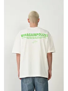 Erkek Baskılı T-shirt Kısa Kol Bisiklet Yaka Rahat Kalıp Tişört - Beyaz