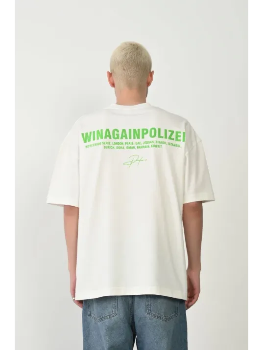 Erkek Baskılı T-shirt Kısa Kol Bisiklet Yaka Rahat Kalıp Tişört - Beyaz