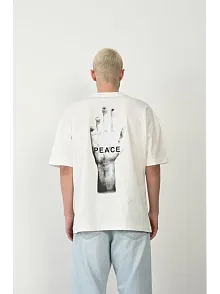 Erkek Baskılı T-shirt Kısa Kol Bisiklet Yaka Rahat Kalıp Tişört - Beyaz