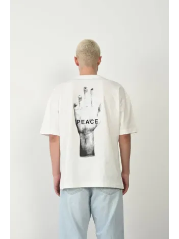 Erkek Baskılı T-shirt Kısa Kol Bisiklet Yaka Rahat Kalıp Tişört - Beyaz