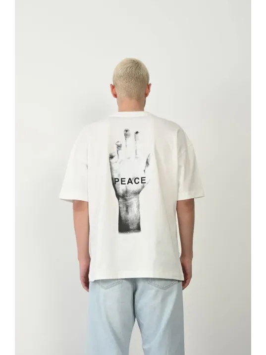 Erkek Baskılı T-shirt Kısa Kol Bisiklet Yaka Rahat Kalıp Tişört - Beyaz