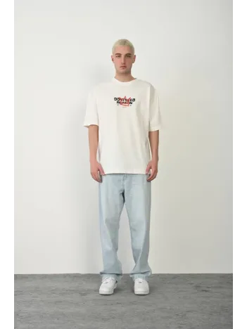 Unisex Baskılı Bisiklet Yaka Oversize T-Shirt - Beyaz Unisex Baskılı Bisiklet Yaka Oversize T-Shirt - Beyaz