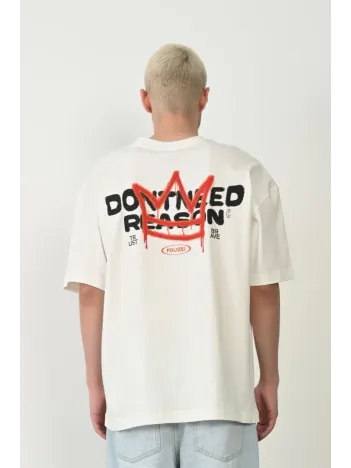 Unisex Baskılı Bisiklet Yaka Oversize T-shirt - Beyaz Unisex Baskılı Bisiklet Yaka Oversize T-shirt - Beyaz