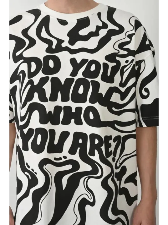 Unisex Baskılı Bisiklet Yaka Oversize T-Shirt - Beyaz Unisex Baskılı Bisiklet Yaka Oversize T-Shirt - Beyaz