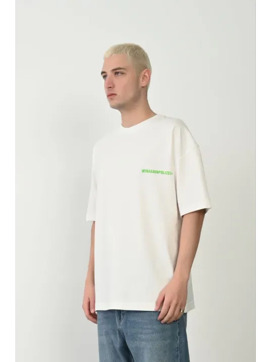 Erkek Baskılı T-shirt Kısa Kol Bisiklet Yaka Rahat Kalıp Tişört - Beyaz