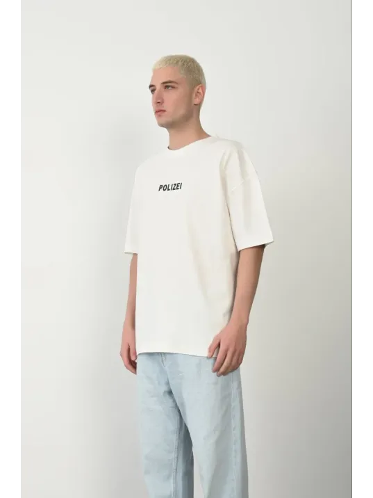 Erkek Baskılı T-shirt Kısa Kol Bisiklet Yaka Rahat Kalıp Tişört - Beyaz