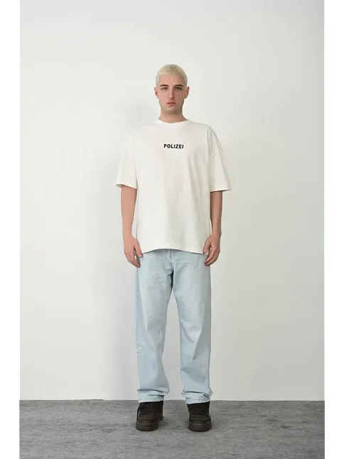 Erkek Baskılı T-shirt Kısa Kol Bisiklet Yaka Rahat Kalıp Tişört - Beyaz