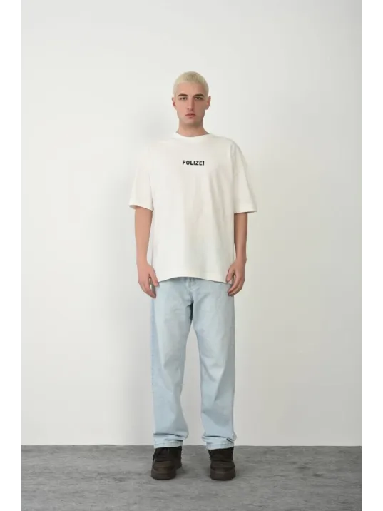 Erkek Baskılı T-shirt Kısa Kol Bisiklet Yaka Rahat Kalıp Tişört - Beyaz