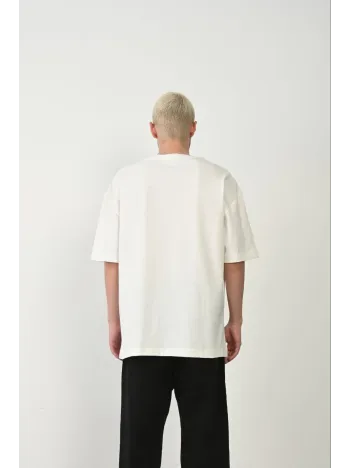 Erkek Baskılı T-shirt Kısa Kol Bisiklet Yaka Rahat Kalıp Tişört  - Beyaz