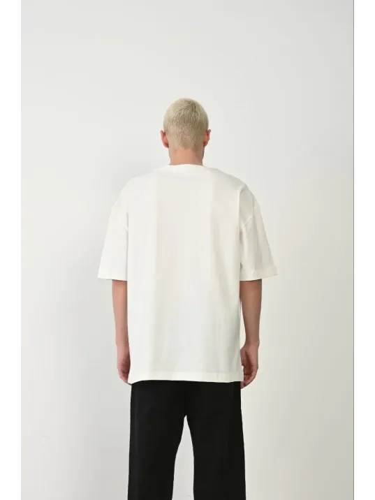 Erkek Baskılı T-shirt Kısa Kol Bisiklet Yaka Rahat Kalıp Tişört  - Beyaz