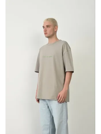 Erkek Baskılı T-shirt Kısa Kol Bisiklet Yaka Rahat Kalıp Tişört  - Boyalı Gri