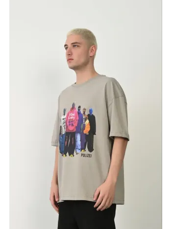 Erkek Baskılı T-shirt Kısa Kol Bisiklet Yaka Rahat Kalıp Tişört  - Boyalı Gri