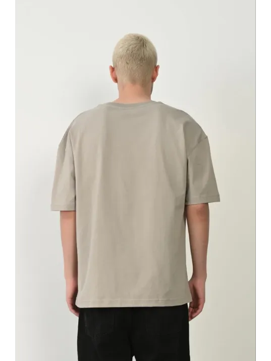 Erkek Baskılı T-shirt Kısa Kol Bisiklet Yaka Rahat Kalıp Tişört - Boyalı Gri