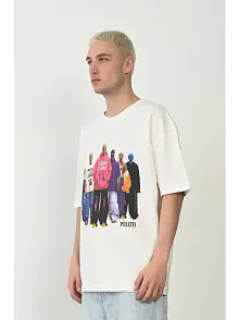 Erkek Baskılı T-shirt Kısa Kol Bisiklet Yaka Rahat Kalıp Tişört  - Beyaz