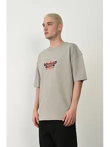 Erkek Baskılı T-shirt Kısa Kol Bisiklet Yaka Rahat Kalıp Tişört  - Boyalı Gri