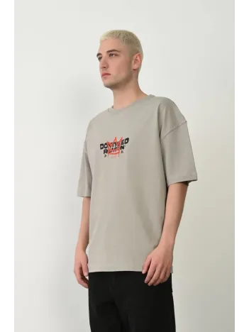 Erkek Baskılı T-shirt Kısa Kol Bisiklet Yaka Rahat Kalıp Tişört  - Boyalı Gri