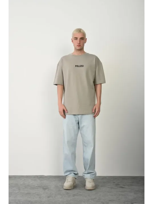 Erkek Baskılı T-shirt Kısa Kol Bisiklet Yaka Rahat Kalıp Tişört - Boyalı Gri