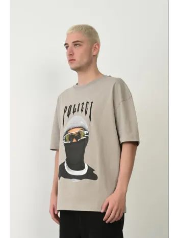 Erkek Baskılı T-shirt Kısa Kol Bisiklet Yaka Rahat Kalıp Tişört - Boyalı Gri