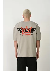 Erkek Baskılı T-shirt Kısa Kol Bisiklet Yaka Rahat Kalıp Tişört  - Boyalı Gri