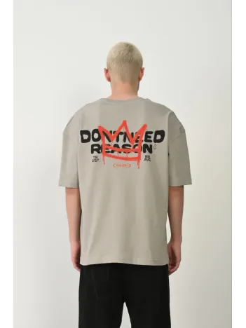 Erkek Baskılı T-shirt Kısa Kol Bisiklet Yaka Rahat Kalıp Tişört  - Boyalı Gri