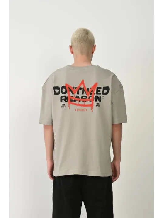 Erkek Baskılı T-shirt Kısa Kol Bisiklet Yaka Rahat Kalıp Tişört  - Boyalı Gri