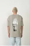 Erkek Baskılı T-shirt Kısa Kol Bisiklet Yaka Rahat Kalıp Tişört - Boyalı Gri