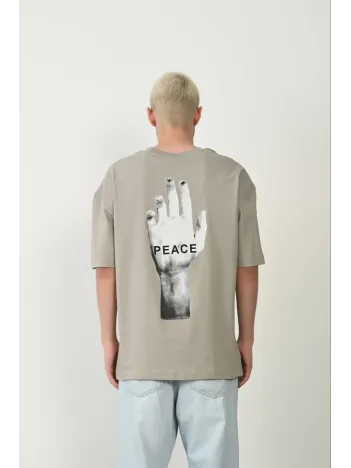 Erkek Baskılı T-shirt Kısa Kol Bisiklet Yaka Rahat Kalıp Tişört - Boyalı Gri