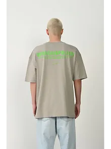 Erkek Baskılı T-shirt Kısa Kol Bisiklet Yaka Rahat Kalıp Tişört  - Boyalı Gri