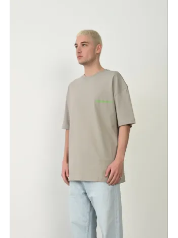 Erkek Baskılı T-shirt Kısa Kol Bisiklet Yaka Rahat Kalıp Tişört  - Boyalı Gri