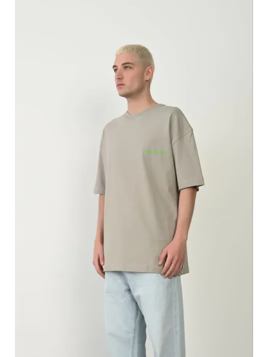 Erkek Baskılı T-shirt Kısa Kol Bisiklet Yaka Rahat Kalıp Tişört  - Boyalı Gri