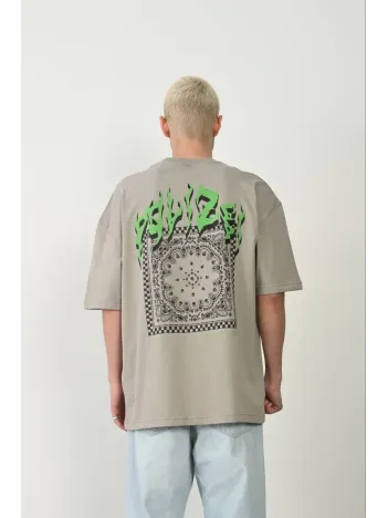 Erkek Baskılı T-shirt Kısa Kol Bisiklet Yaka Rahat Kalıp Tişört  - Boyalı Gri