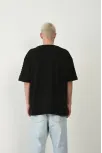 Unisex Baskılı Bisiklet Yaka Oversize T-shirt - Siyah