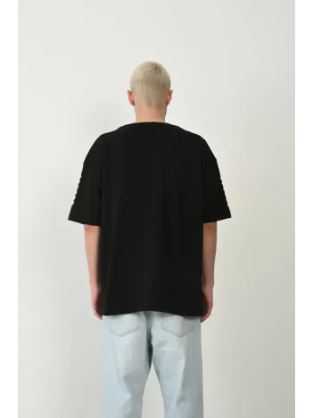 Unisex Baskılı Bisiklet Yaka Oversize T-Shirt - Siyah