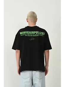 Erkek Baskılı T-shirt Kısa Kol Bisiklet Yaka Rahat Kalıp Tişört  - Siyah
