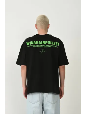 Erkek Baskılı T-shirt Kısa Kol Bisiklet Yaka Rahat Kalıp Tişört  - Siyah