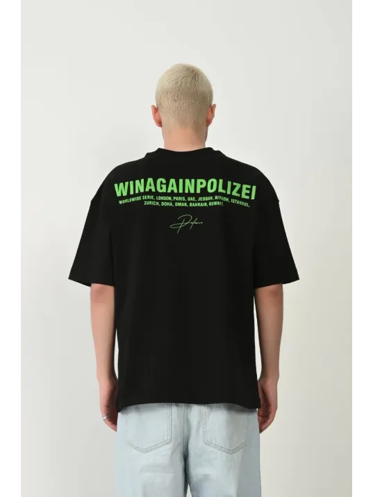 Erkek Baskılı T-shirt Kısa Kol Bisiklet Yaka Rahat Kalıp Tişört  - Siyah