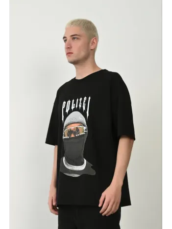 Erkek Baskılı T-shirt Kısa Kol Bisiklet Yaka Rahat Kalıp Tişört  - Siyah