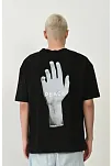 Erkek Baskılı T-shirt Kısa Kol Bisiklet Yaka Rahat Kalıp Tişört - Siyah