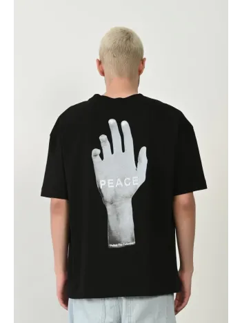 Erkek Baskılı T-shirt Kısa Kol Bisiklet Yaka Rahat Kalıp Tişört - Siyah