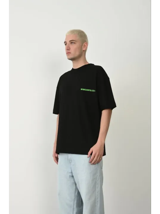 Erkek Baskılı T-shirt Kısa Kol Bisiklet Yaka Rahat Kalıp Tişört  - Siyah