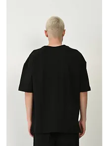 Erkek Baskılı T-shirt Kısa Kol Bisiklet Yaka Rahat Kalıp Tişört  - Siyah