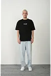 Erkek Baskılı T-shirt Kısa Kol Bisiklet Yaka Rahat Kalıp Tişört - Siyah